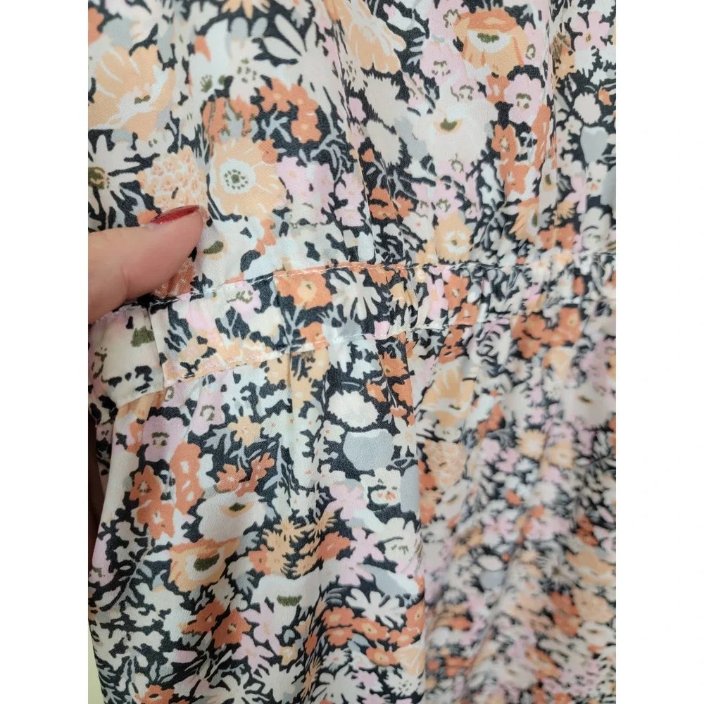Ann Taylor Loft Women's Dress Collared 3/4 Roll-Tab Sleeves Size Large Floral - Picture 8 of 8